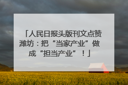 人民日报头版刊文点赞潍坊：把“当家产业”做成“担当产业”！