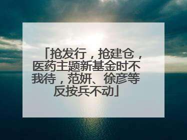 抢发行，抢建仓，医药主题新基金时不我待，范妍、徐彦等反按兵不动